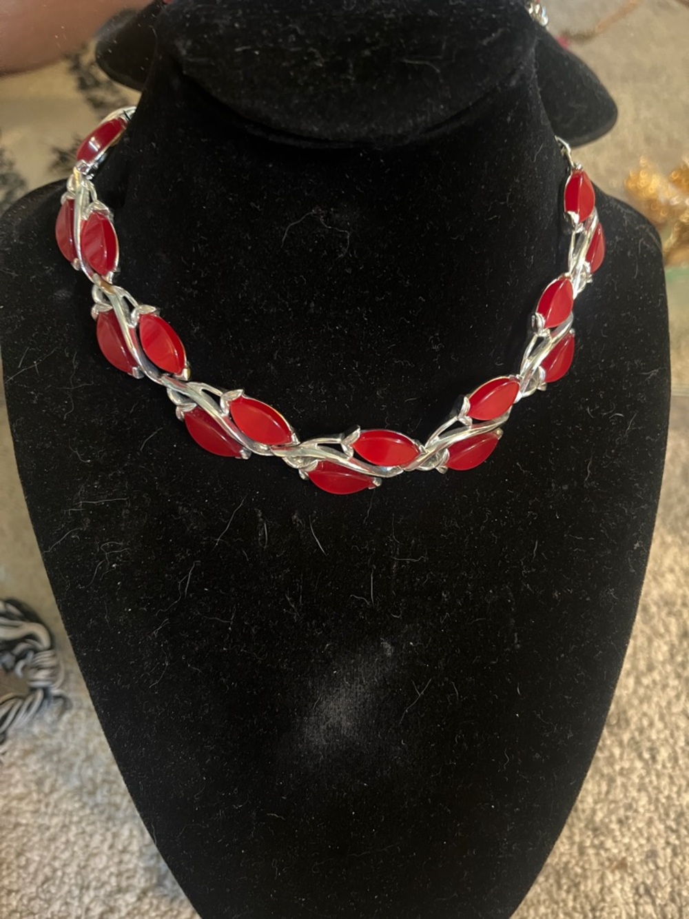 Red and Silver Thermoset Choker Necklace